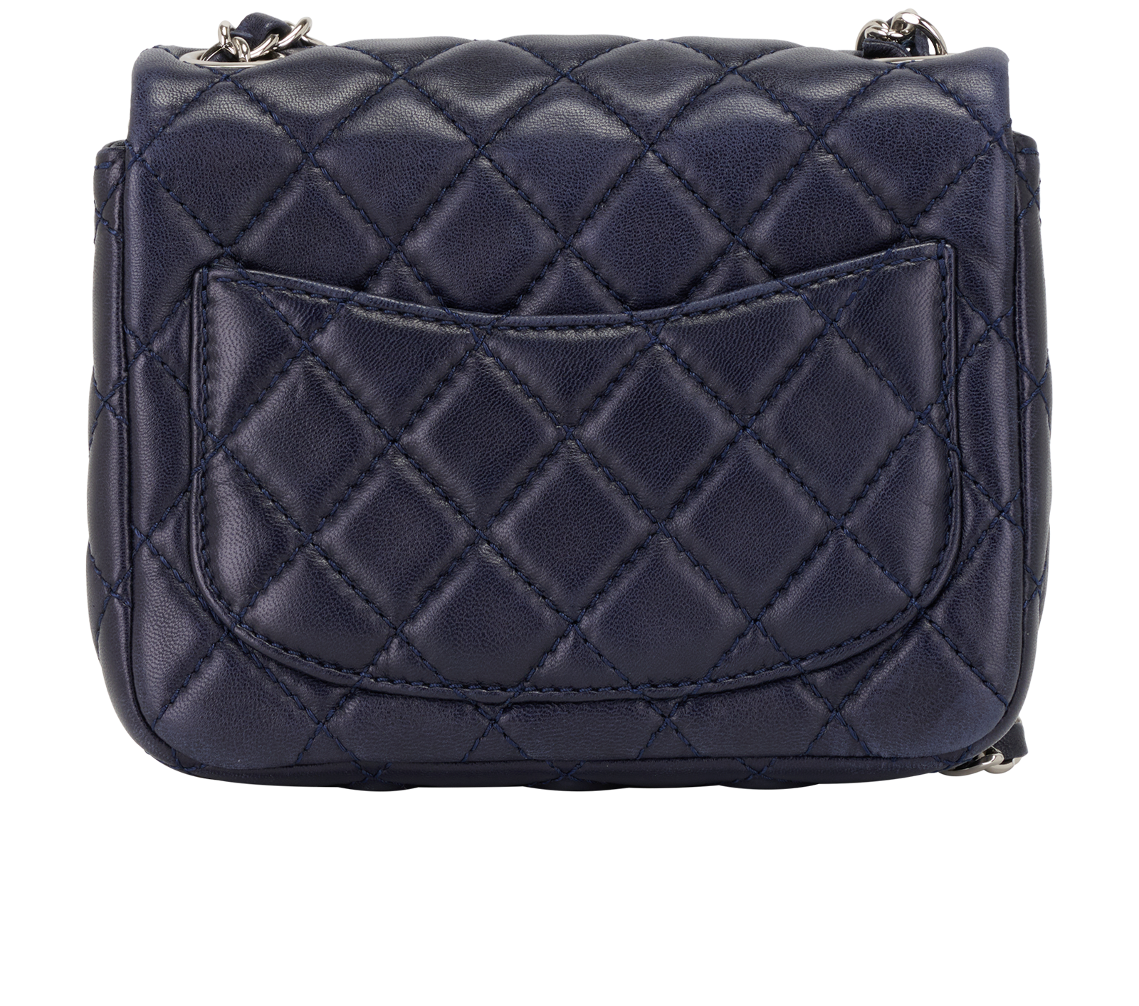 Mini Square Classic Flap, &pound;3,100, Handbags, Navy, Lambskin Leather, Back view